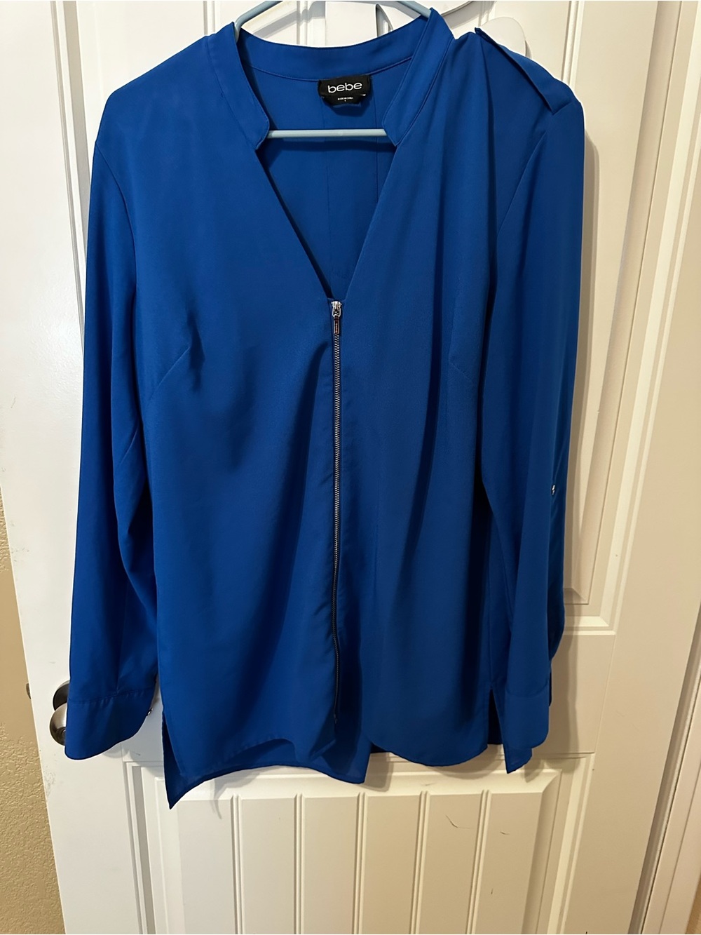 Bebe Bold Blue Zip-Front Blouse